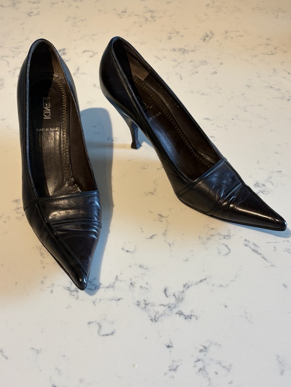 Fendi Black Leather Pointed-Toe Stiletto Pumps